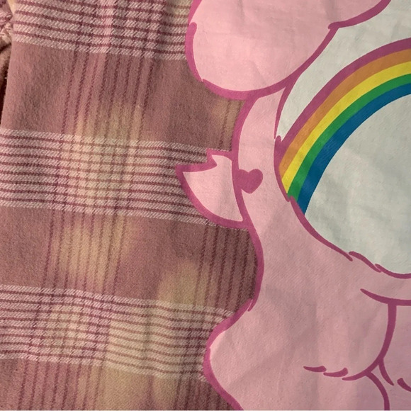 Care Bears Pink Plaid Flannel Button Down Love Sleeve Shirt Womens Size Small - Picture 2 of 5